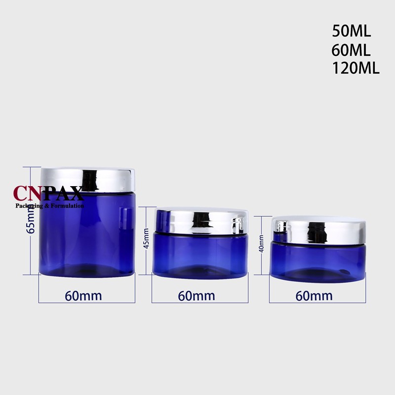 cobalt blue PET plastic jars
