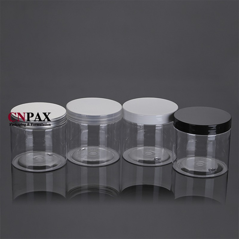 Wide mouth plastic container with black lid
