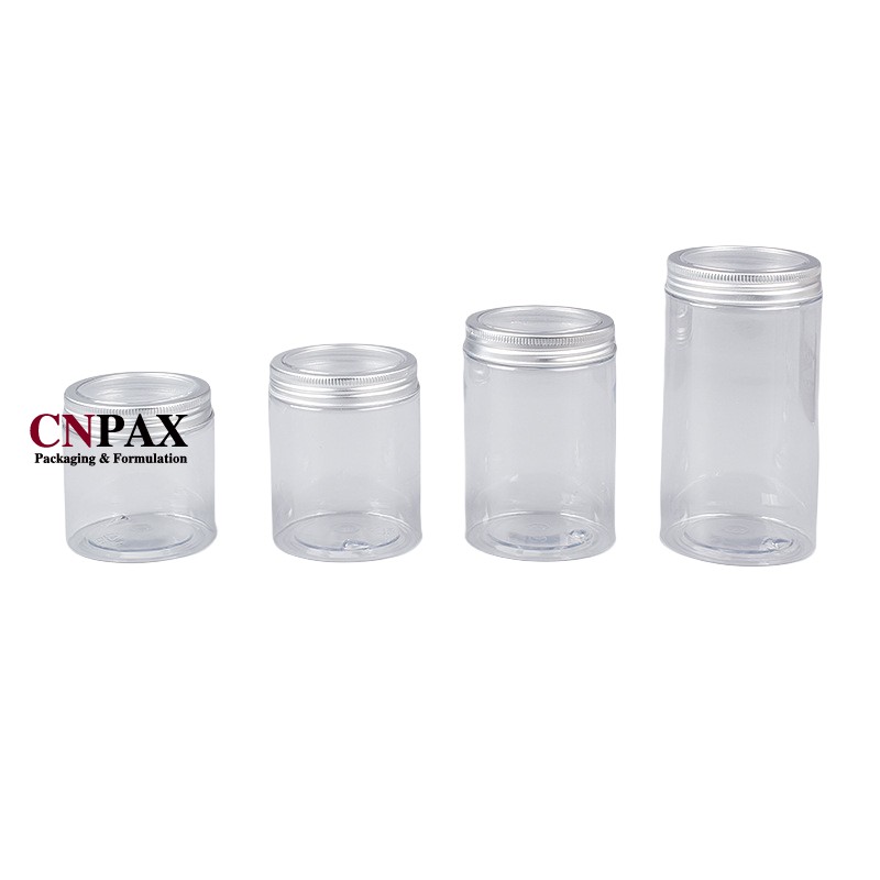 plastic jar with clear top aluminium lid