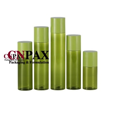 Introducing Green Cylinder Round PET Plastic Bottles: Flush Cap Plastic Bottles with Screw Cap