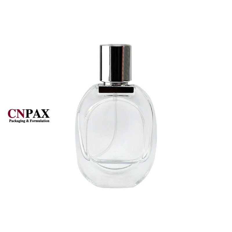 flat oval glass perfume bottle