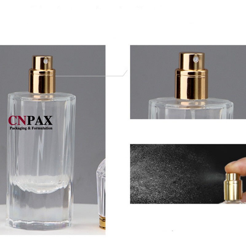 50 ml perfume bottle with gold metallic sprayer