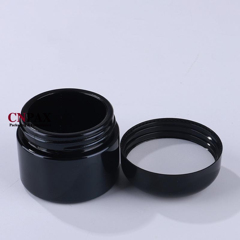 black glass cream jar dome lid