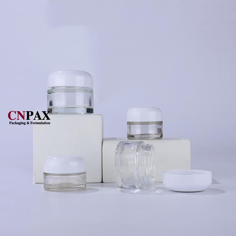 glass cream jar with dome screw caps