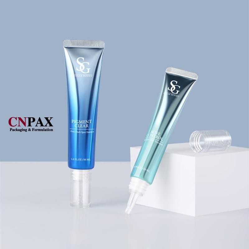 glossy eye serum eye cream tube with dropper pipette