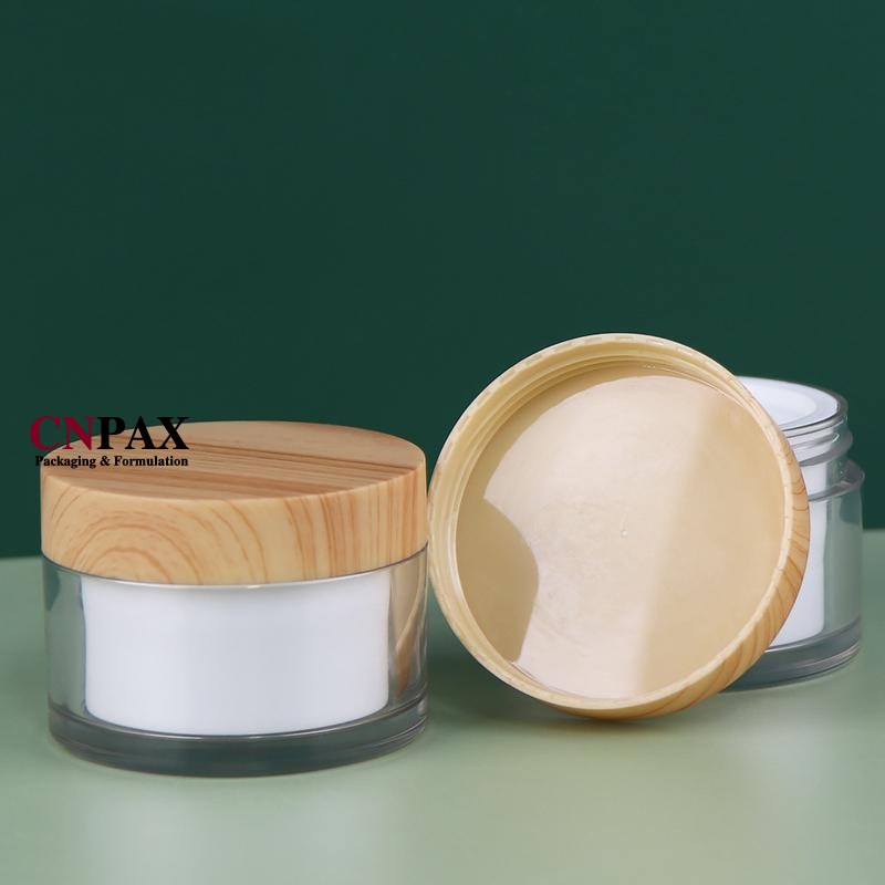 double wall cream jar with bamboo lid in stock