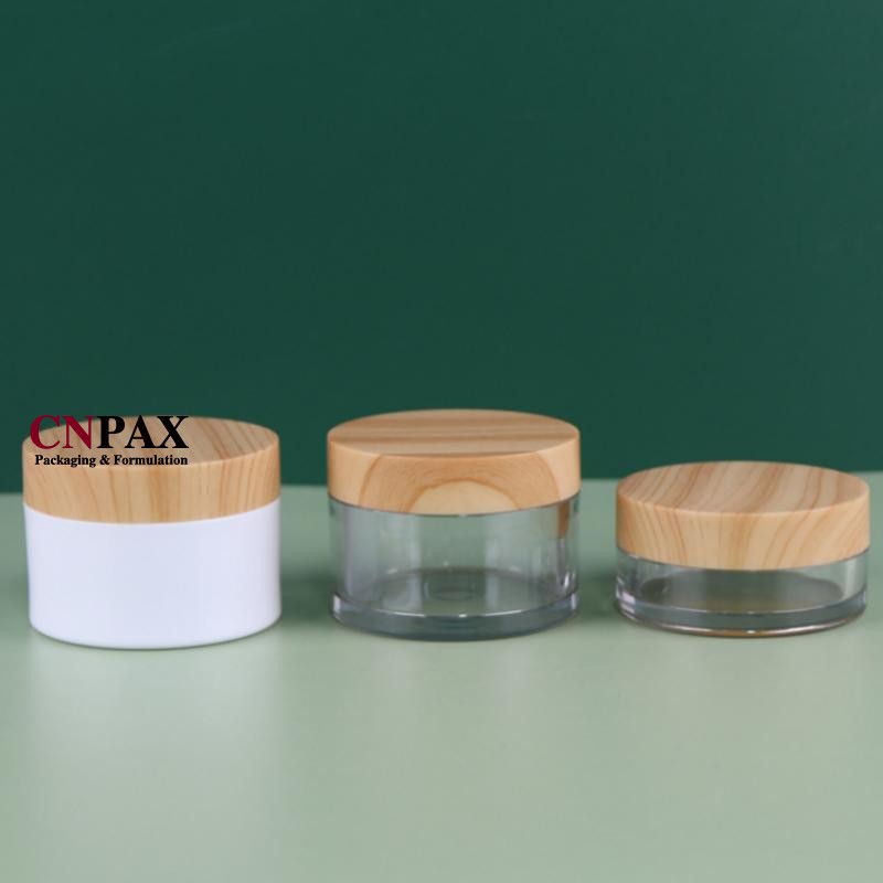30ml 50ml clear white heavy wall cream jar with bamboo lid in stock