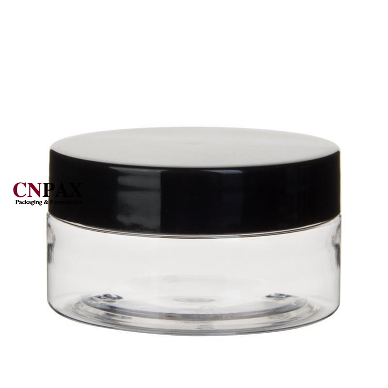 50 ml low profile plastic jar container with black screw lid