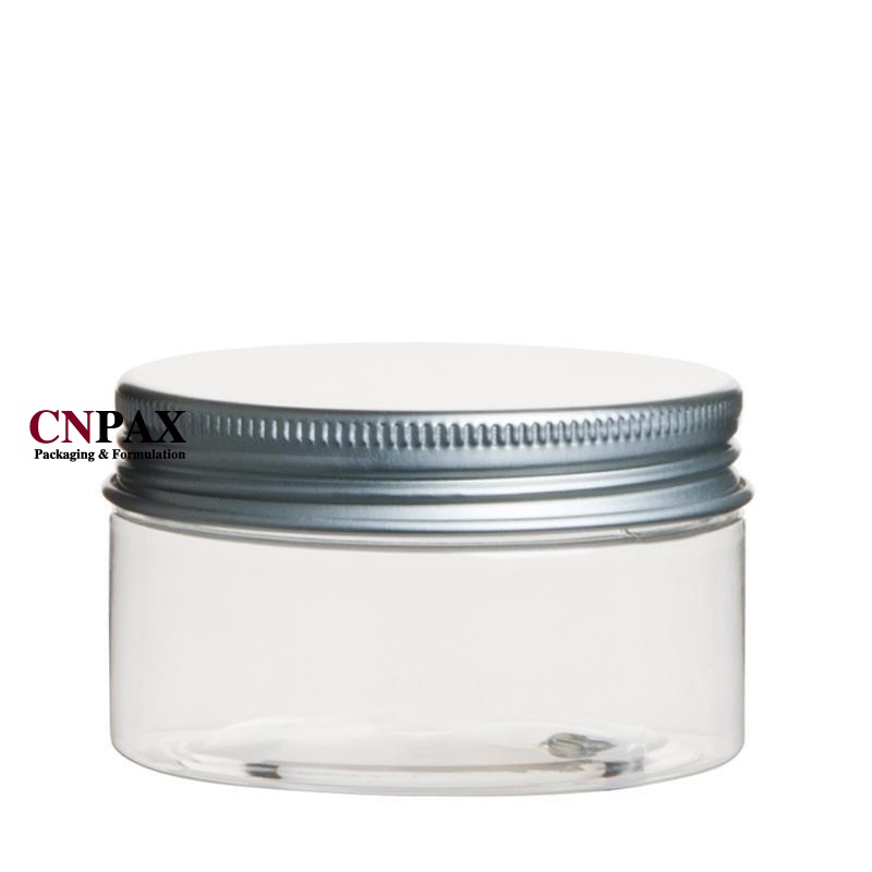 CNPAX Packaging 150 ml 5 fl oz Clear PET Plastic Storage Jar with Silver Metal Screw Cap