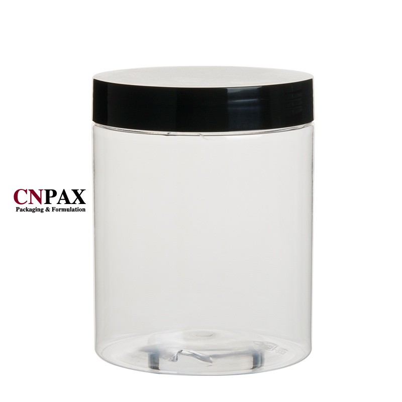 500 ml 16 fl oz wide mouth plastic storage jar with black cap
