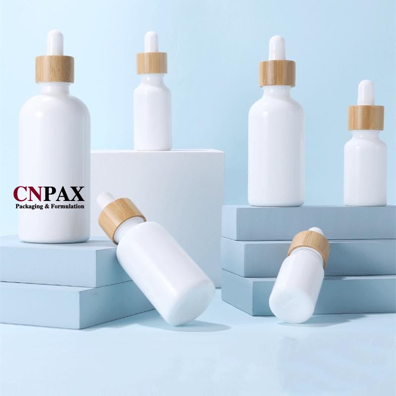 100ml ceramic white glass bottle with bamboo dropper