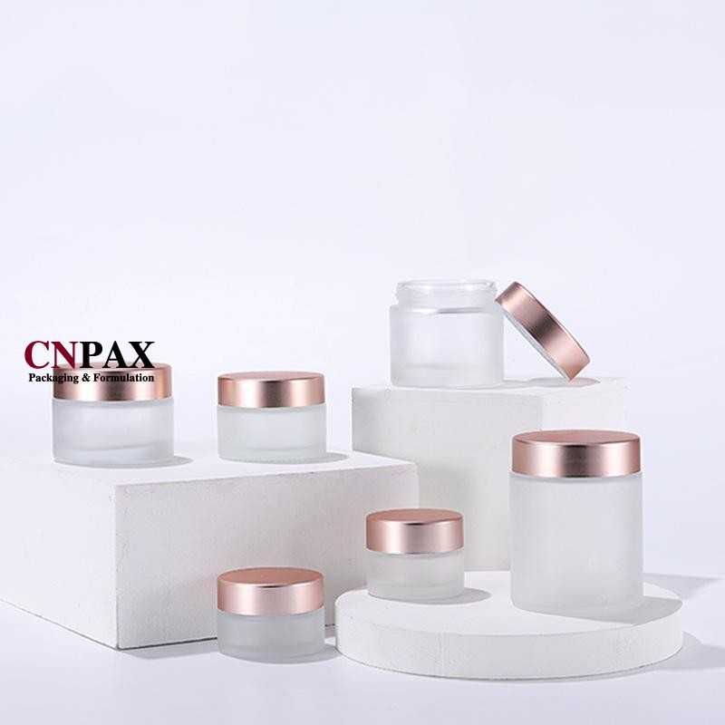 frosted matte glass jars with rose gold cap in stock