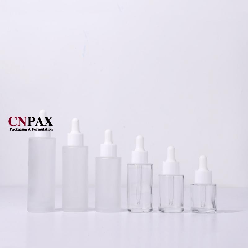 in stock clear frosted matte glass bottle with white dropper