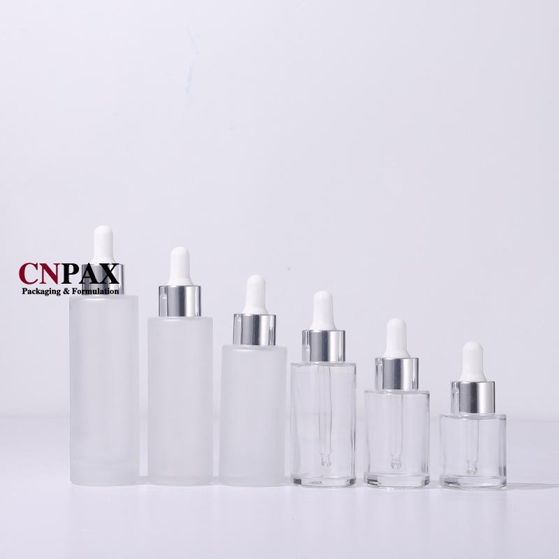 in stock clear frosted matte glass bottle silver aluminium shell dropper